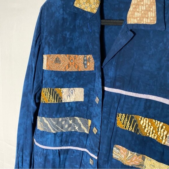 Vintage Nativewear Designs Blue Stonewash Long Sleeve Button Up Blouse M - Picture 8 of 16